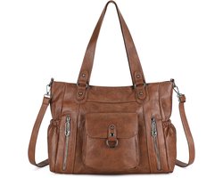 SnelShoppen - BAIGIO Handtas Dames - Vintage Schoudertas Grote Shoppertas PU-Leer Met Meerdere Vakken - Verstelbare Schouderriem - Crossbody Tote Bag