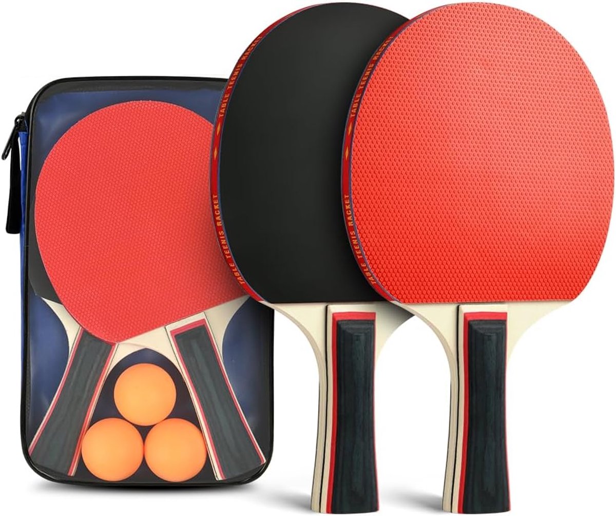 SnelShoppen - Tafeltennisset met 2 Houten Tafeltennisknuppels, 3 Pingpongballen en Draagtas - Ideaal voor Thuisspellen, Buitenactiviteiten en Competit