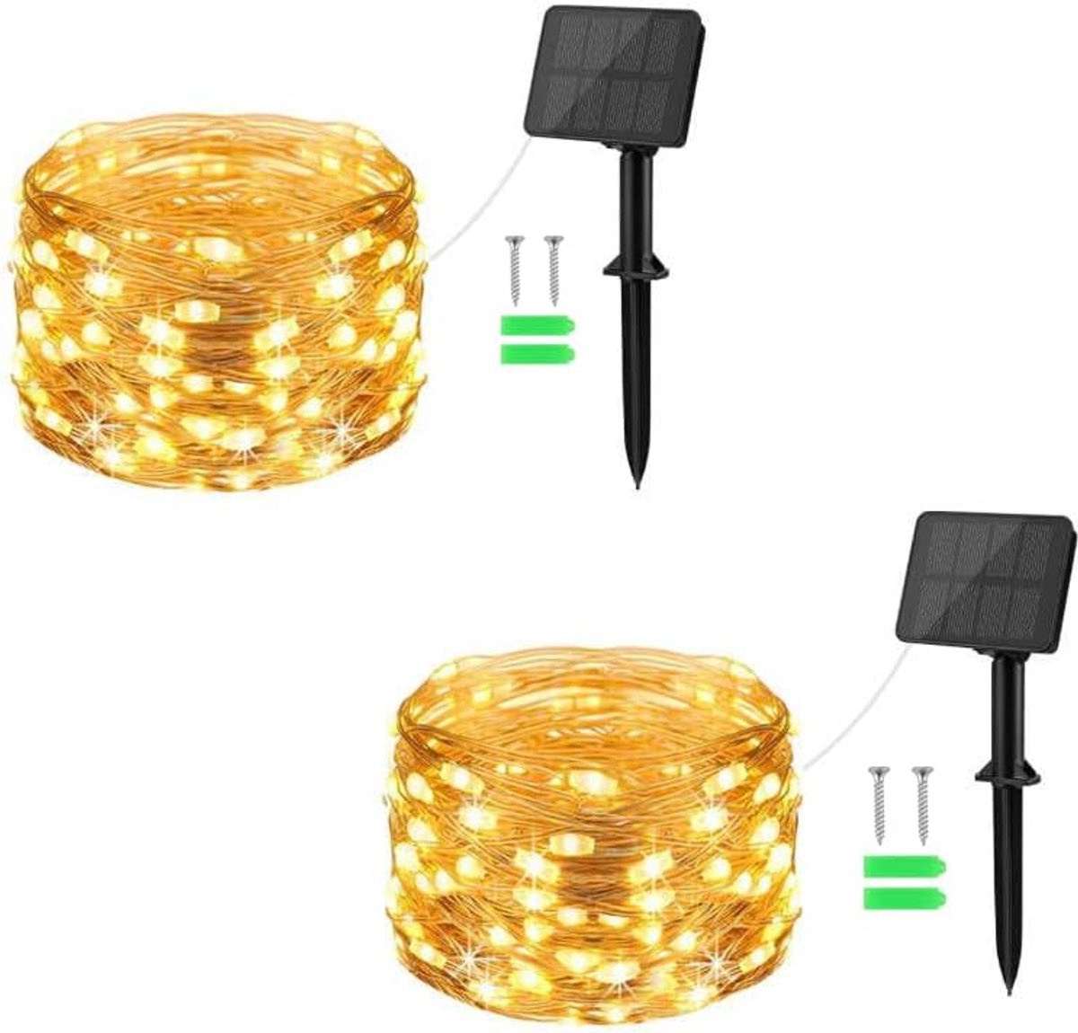 SnelShoppen - Lichtsnoer op Zonne-energie 2 Stuks - 5m 50 LED Koperdraad - 8 Modi - IP65 Waterdicht - Tuin, Balkon, Kerstmis Decoratie