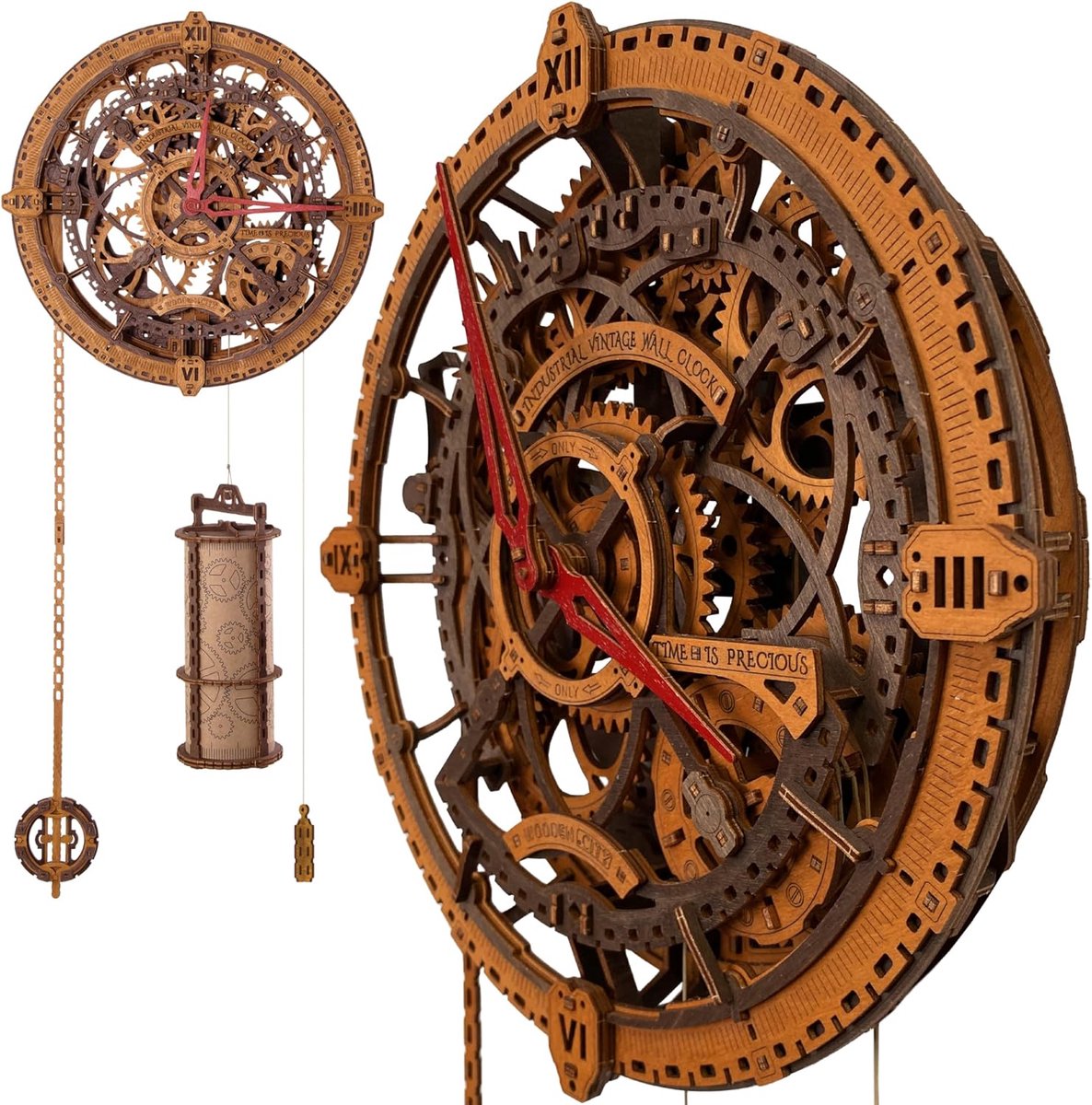 SnelShoppen - 3D Houten Wandklok Puzzel voor Volwassenen - Mechanische Klok Modelbouwset - Industrieel Vintage Design - Creatieve Hobby voor Thuis