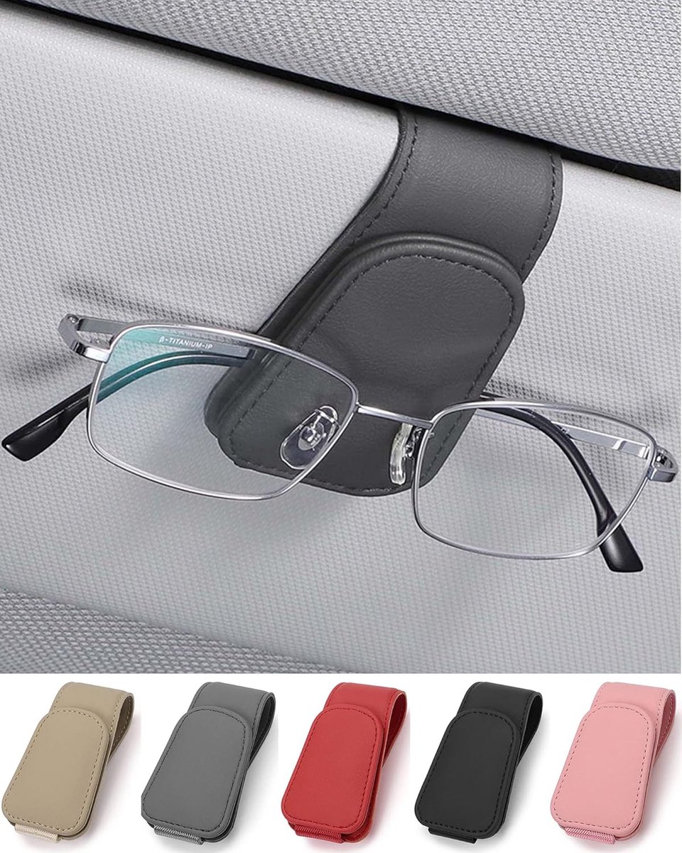 SnelShoppen - Brillenhouder voor Auto Zonneklep, Leer Zonnebrilhouder Autobrilhouder, Autovizier Clip Grijs voor Zonnebrillen, Perfect voor Auto en Re