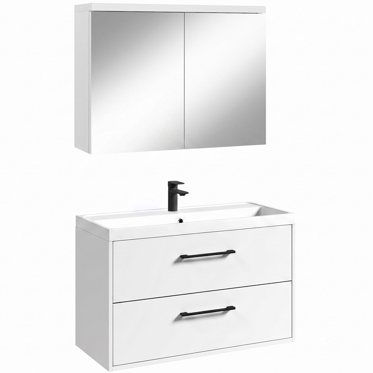 Badplaats Badkamermeubel Florence 80 x 40 cm - Hoogglans Wit - Badmeubel met Wastafel en Spiegelkast