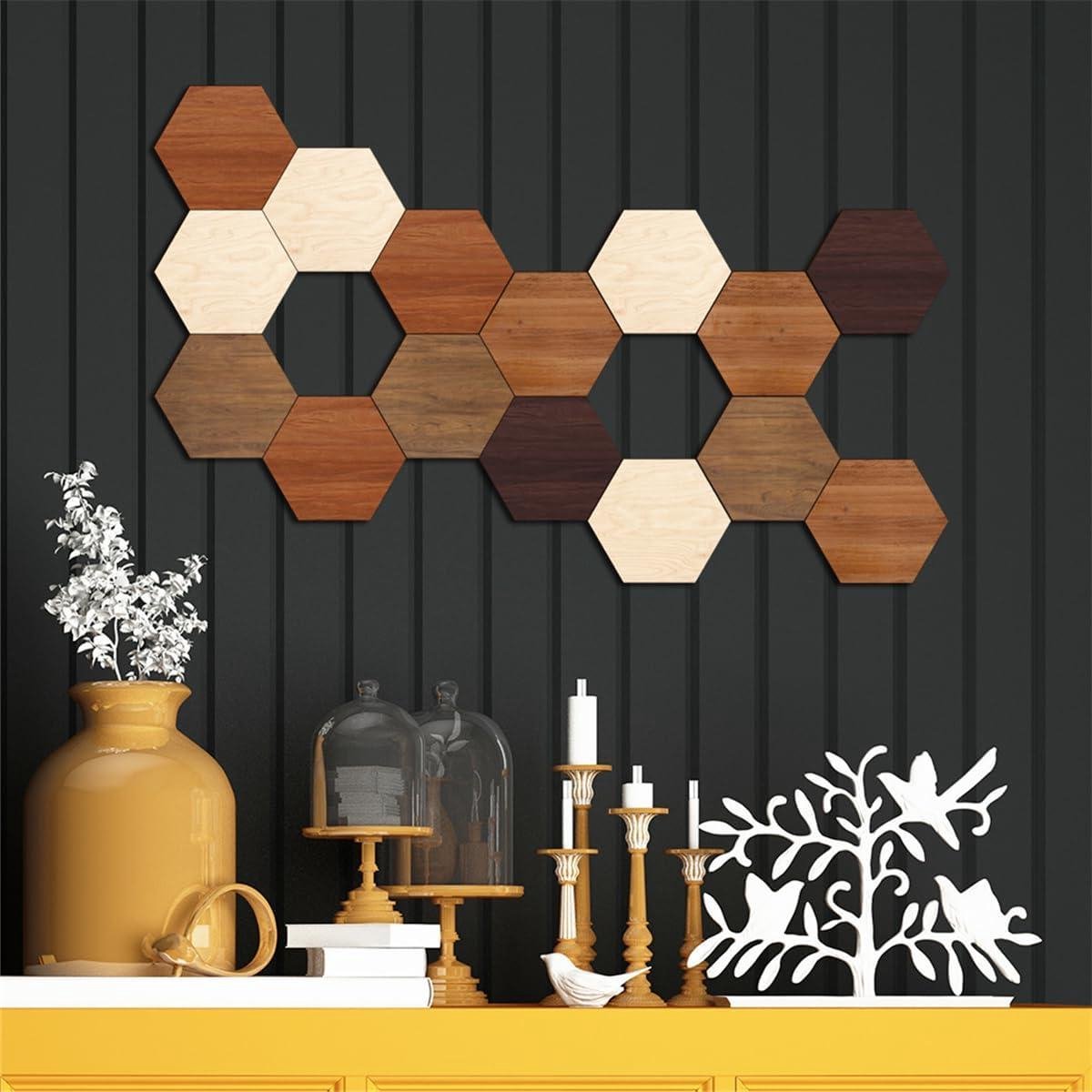 Zeshoekige Muurstickers - Houten Wandtegels - Muur Decoratie - Milieuvriendelijk Hout - 15