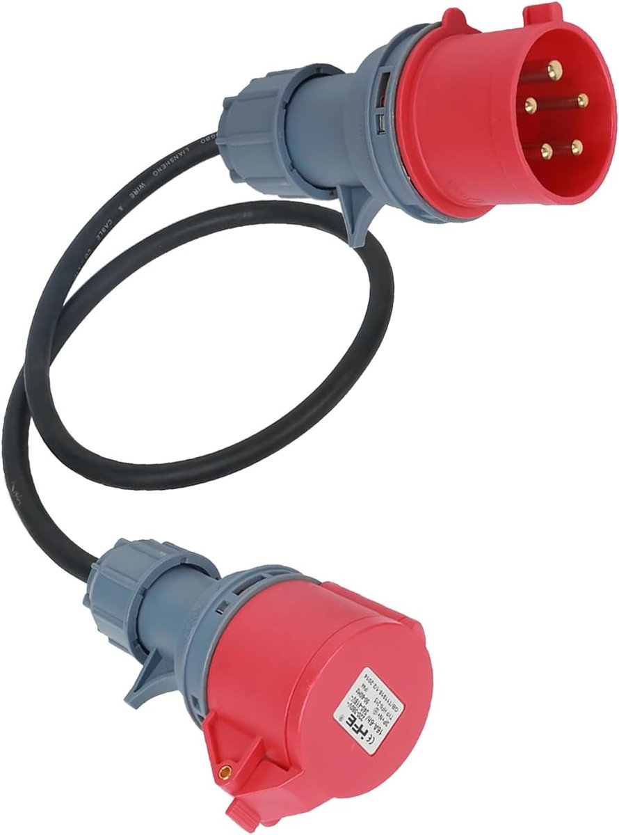 SnelShoppen - Adapter 32A naar 16A met 1.5m Verlengsnoer, 5-Pin CEE Stekker, Hoogwaardige Rubber Kabel voor Industrie en Buitengebruik