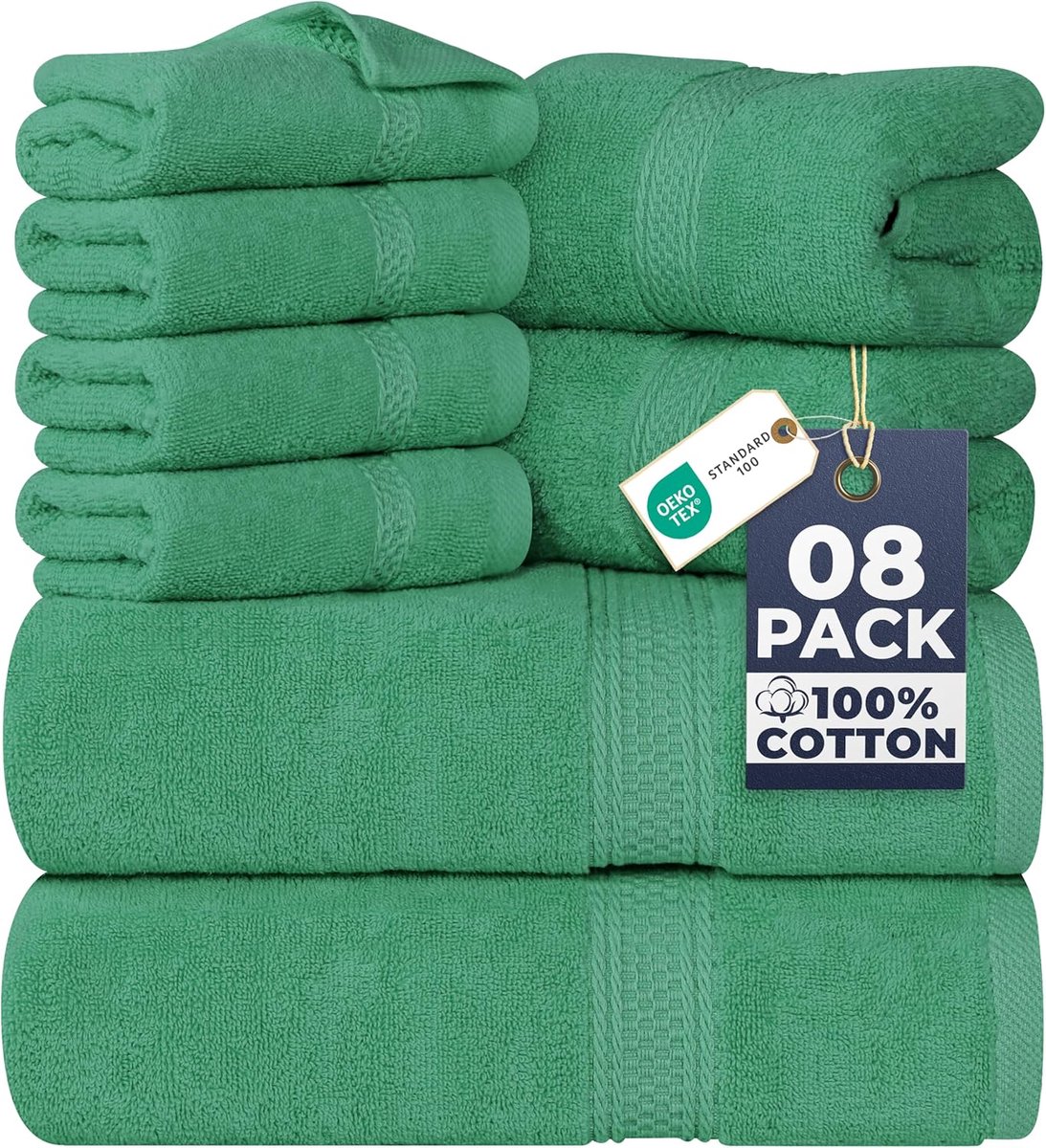SnelShoppen - Premium Handdoekset 8-delig - 2 Badhanddoeken, 2 Handdoeken, 4 Washandjes, 600 g/m², 100% Ring-Spun Katoen, Jägergroen, Luxe voor Thuis,