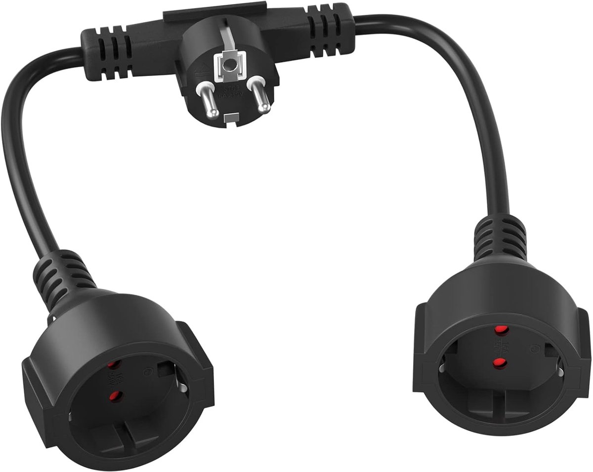 SnelShoppen - Weerbestendige Stopcontactadapter Dubbel Stopcontact Buiten - 2-voudig met Platte Stekker - 13 A, 250 V, 3250 W, Zwart - Ideaal voor Tui