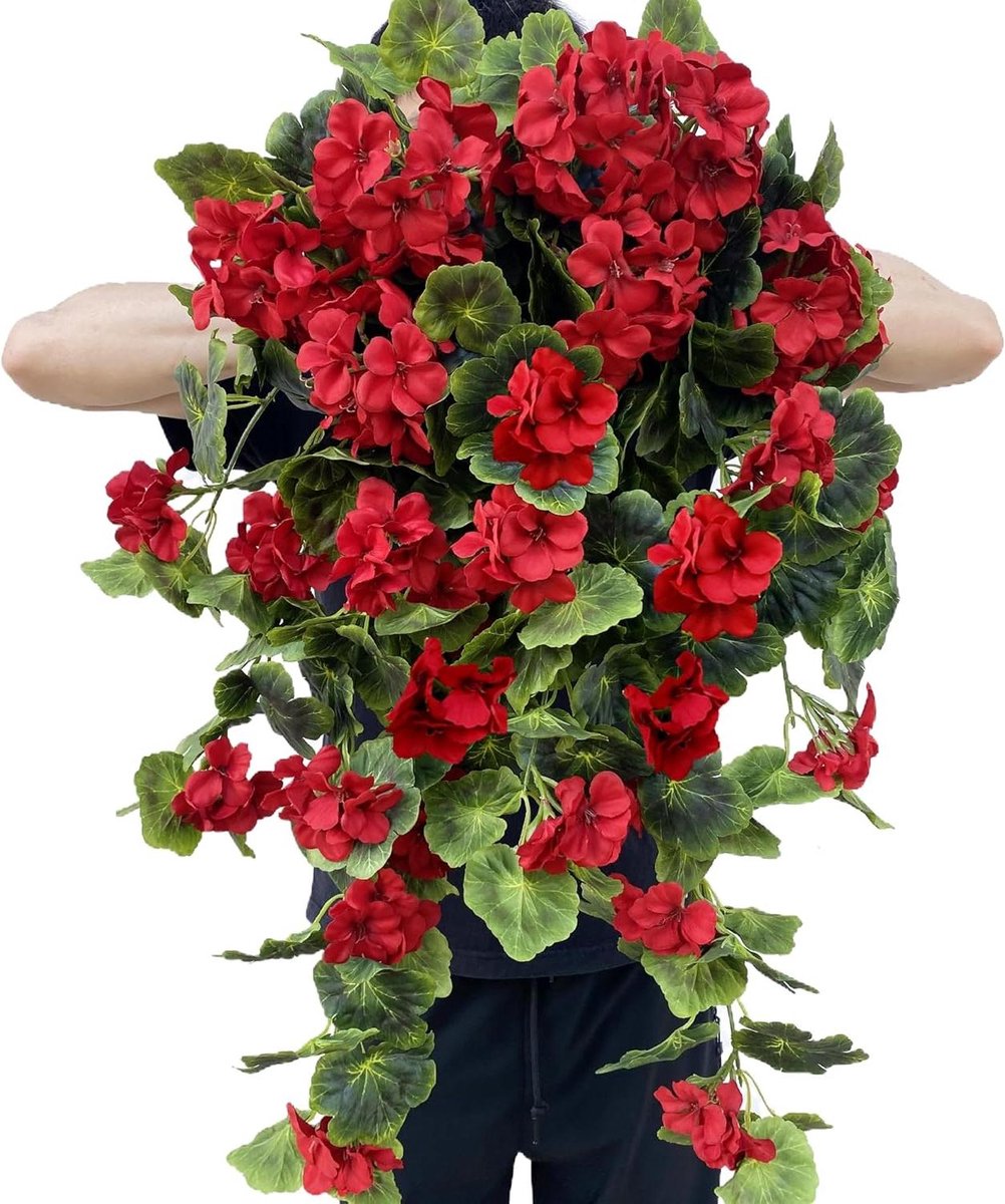 Kunstmatige Geraniums - Zijde Bloemen - Buiten Decoratie - Volle Bloemen - 120 cm - Rood