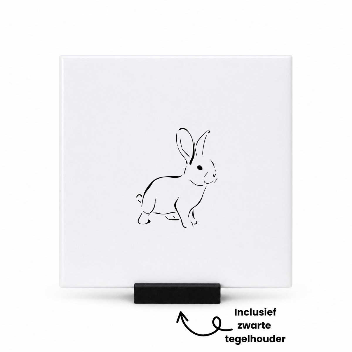 Hacebo Konijn tegeltje met tegelhouder - Konijn - Konijn liefhebber - tegeltjes met tekst - Cadeau - Huisdier - Konijnen speelgoed - Dieren liefhebbers - Bunny - spreuktegels - 10.8x10.8 CM Wit