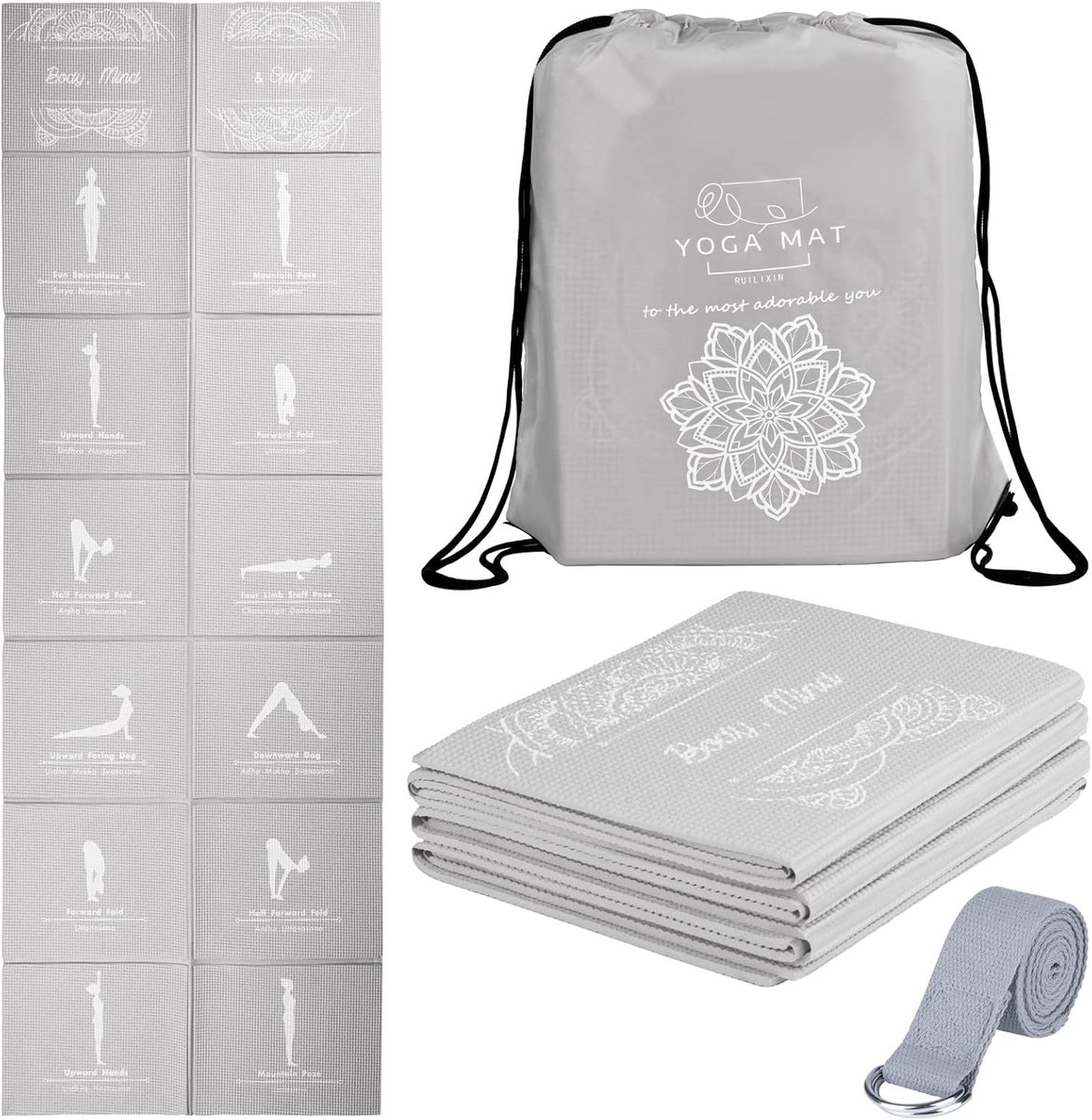 SnelShoppen - Vouwbare Yoga Mat voor Vrouwen, Antislip Fitnessmat voor Thuis en Gym, Reis Yoga Set met Rekband voor Yoga, Pilates en Fitness, 150x68x0