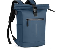 SnelShoppen - Roll-Top Laptop Backpack voor Vrouwen en Mannen, Waterdichte Lichtgewicht Rugzak met Laptop Compartment, 30L, Blauw, Perfect voor School