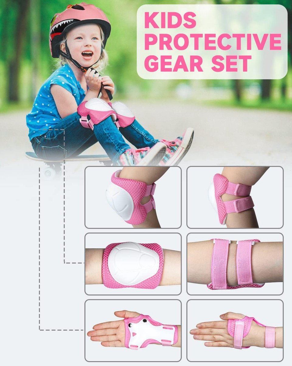 SnelShoppen - Kinderkniebeschermers 6-in-1 Beschermingsset voor Jongens en Meisjes 3-8 Jaar - Skateboard, Scooter, Skating, Fietsen - Ergonomisch, Ade