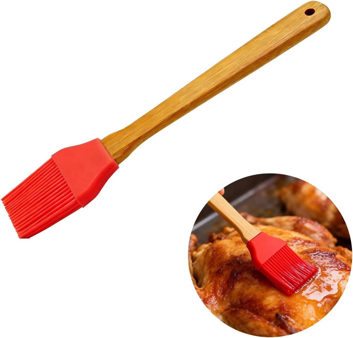 SnelShoppen - Siliconen Bakkwast Keuken Pastry Brush met Bamboe Handvat - Hittebestendig, BPA-vrij, Grillborstel en Bakborstel - Premium Keukenkwast 2