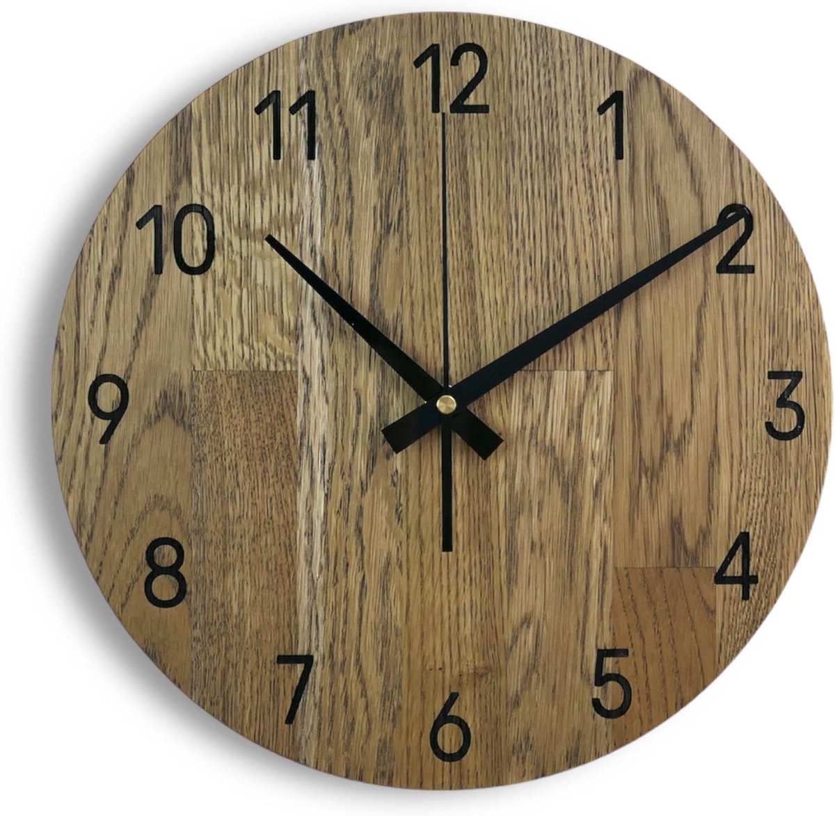 SnelShoppen - Houten Wandklok Eiken Modern 50 cm - Unieke Eiken Houten Klok - Natuurlijke Wanddecoratie voor Woonkamer, Keuken en Kantoor