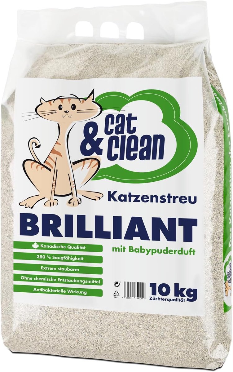 SnelShoppen - Kattenbakvulling Cat & Clean CCB10 met baby poeder geur, 320% absorptie, natuurlijk, geurbindend, 10L voor optimale hygiëne