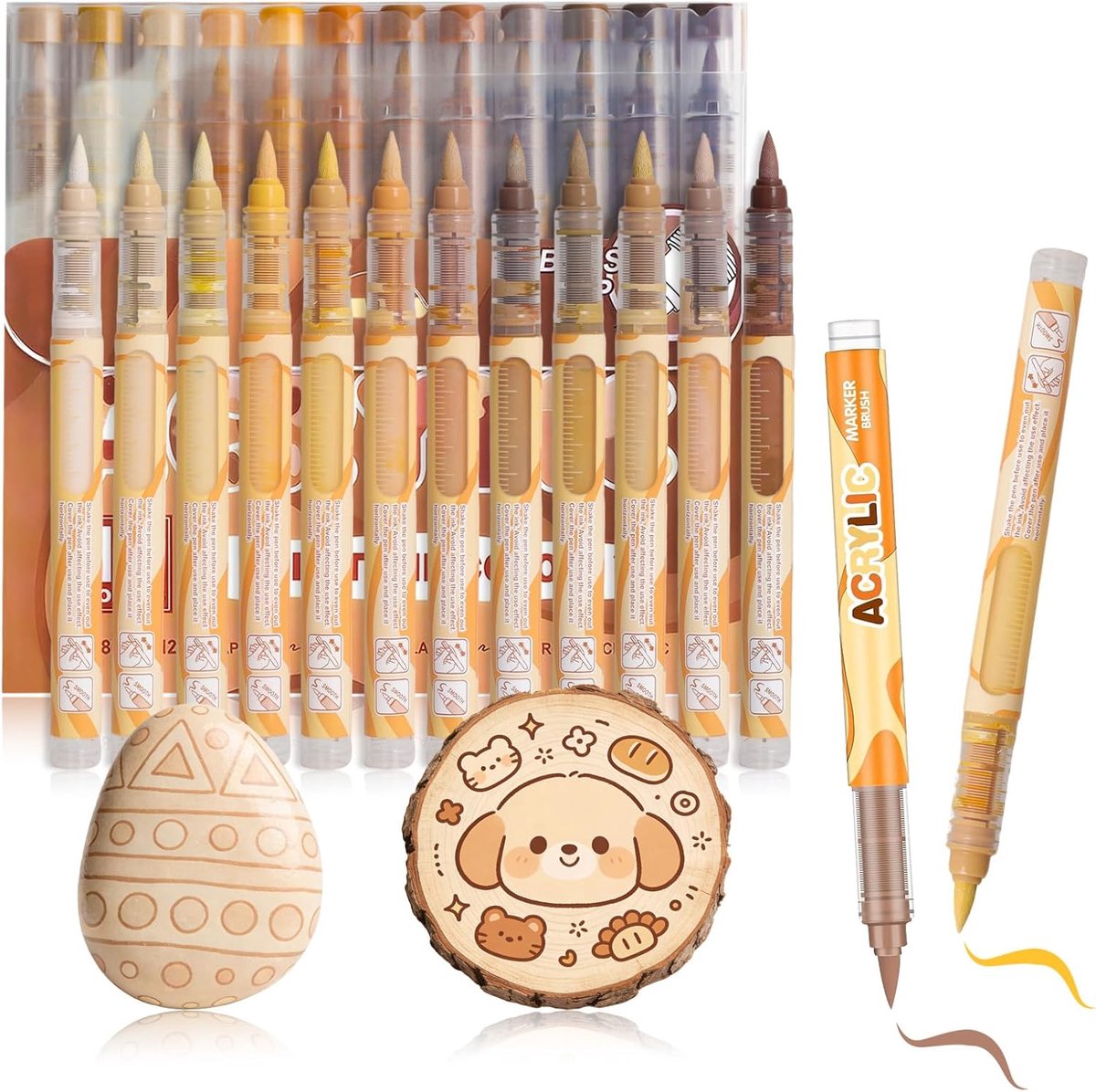 SnelShoppen - 12 Kleurige Acryl Stiften voor Huidtinten - Waterdichte Brush Markers voor Hout, Glas, Papier - Perfect voor Portretten en Figuren
