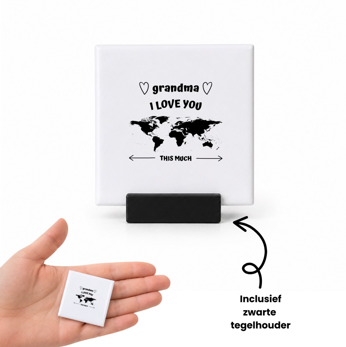 Hacebo grandma I love you this much tegeltje met tegelhouder - Oma - geweldige oma - tegeltjes met tekst - liefste oma - verjaardag - cadeau - kado - bedankje - geschenk - spreuktegels - 4.8x4.8 CM Wit