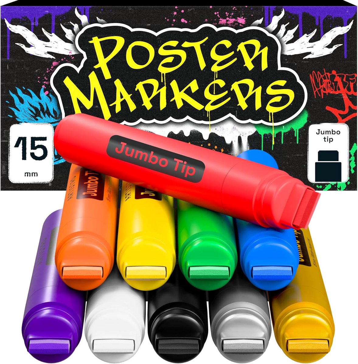 SnelShoppen - Jumbo Markers 10 Stuks, 15mm Viltstiften, Waterdichte Acryl Verf Markers voor Steen, Ceramiek, Glas, Hout, Canvas, Creatief Schrijven, K