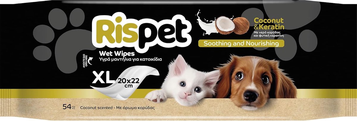 SnelShoppen - Hygienische Reinigingsdoekjes XL Kokos Keratine voor Honden, Katten en Huisdieren - 54 Stuks - Natuurlijke Ingrediënten - Voor Dagelijks