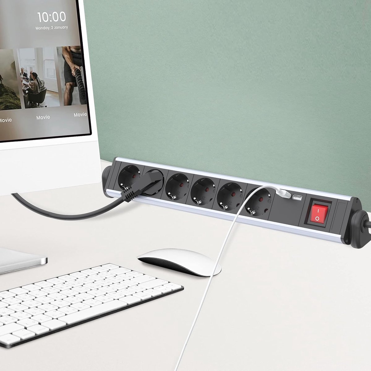 SnelShoppen - 6-voudige Power Strip met 2 USB-poorten, 3680W, 1,5m Kabel, Zwart - Tafelstopcontact met Schakelaar voor Thuis, Kantoor en Meer