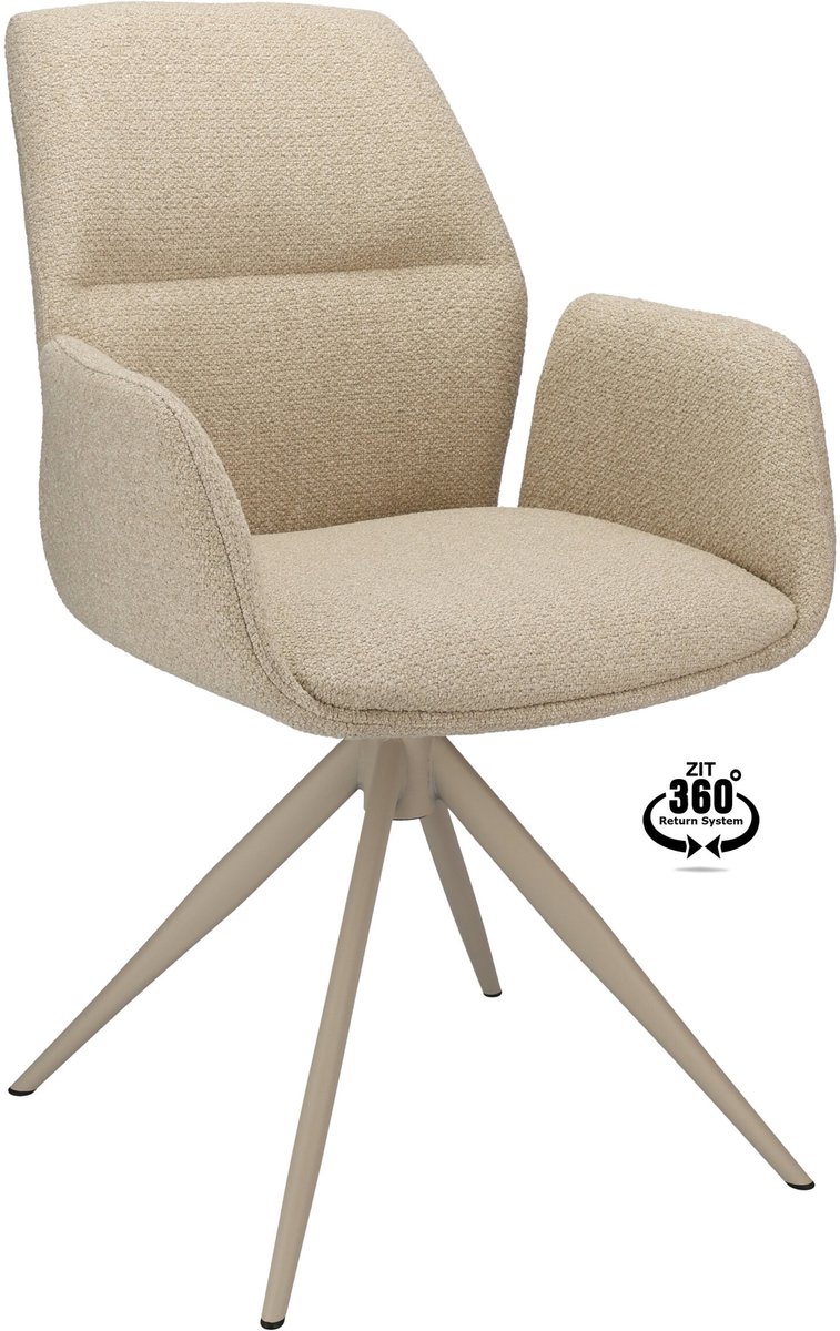 Icon Living - Armstoel Waylon Stof Rhythm Beige Leg Creme 360° Return-system