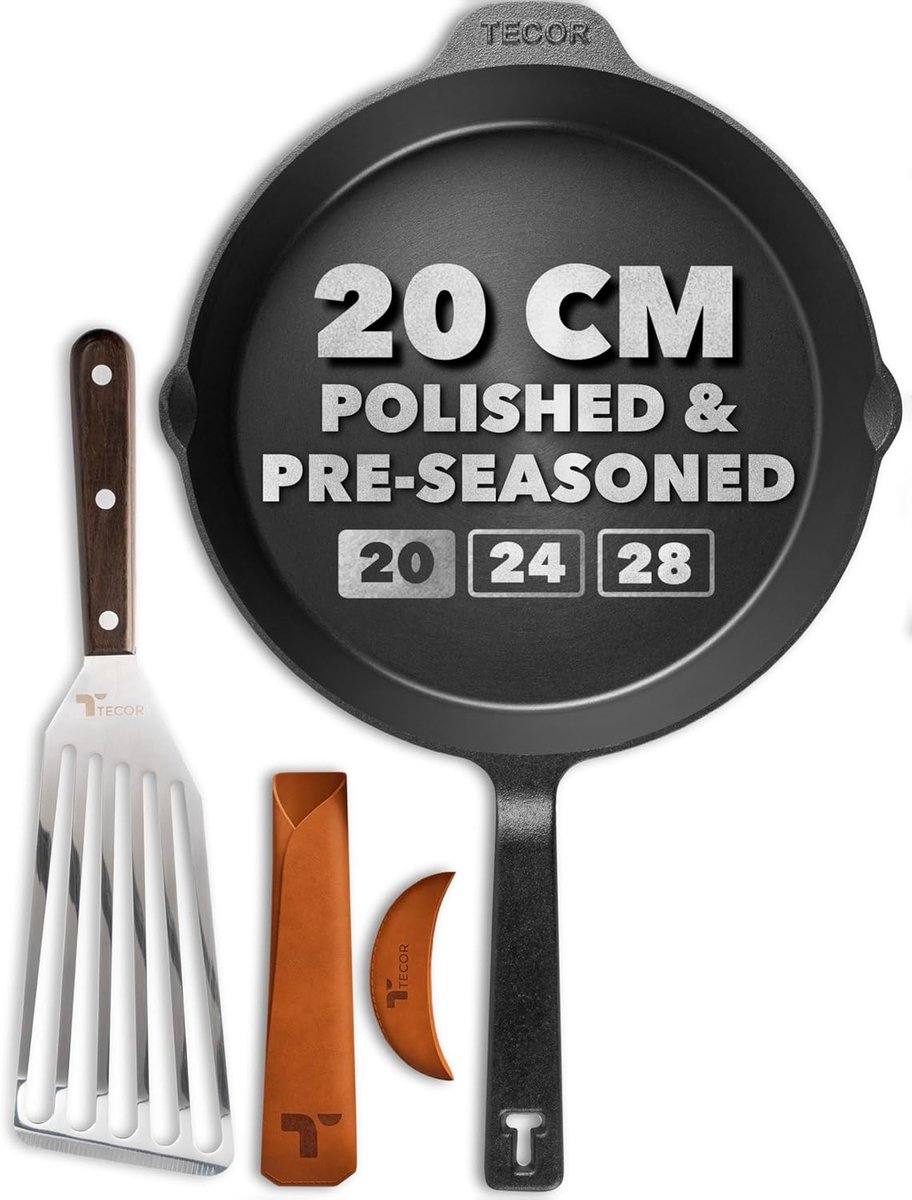 SnelShoppen - Gietijzeren Koekenpan Inductie 20cm - Universele, Duurzame Antiaanbak Pan voor Gas, Elektrisch, Oven en Grill - Polished Kookgerei voor