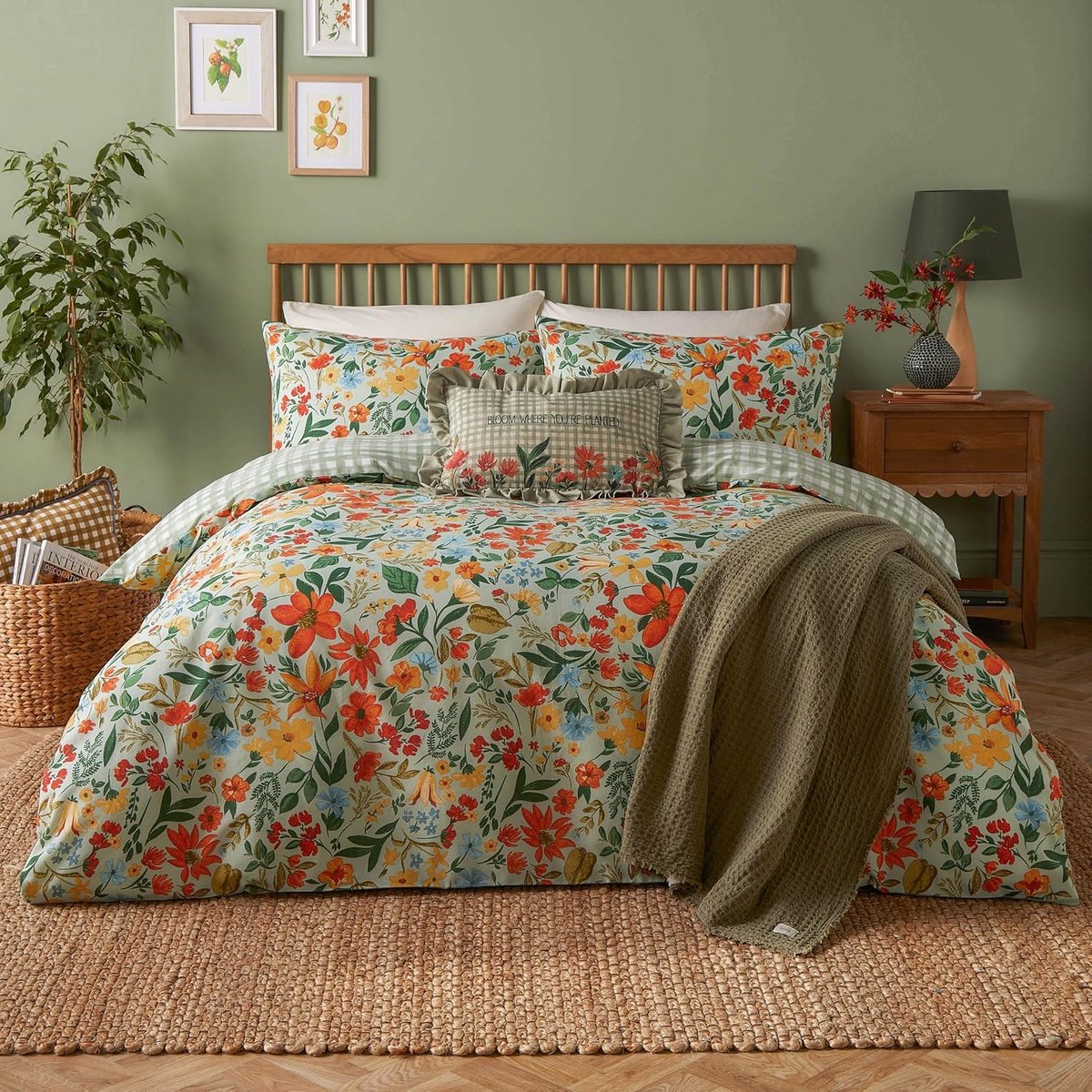 SnelShoppen - Meadow Haze Dekbedovertrekset - Wildflower Countryside Reversible Polycotton - Groene Dubbel - Ademend en Praktisch voor Slaapkamer