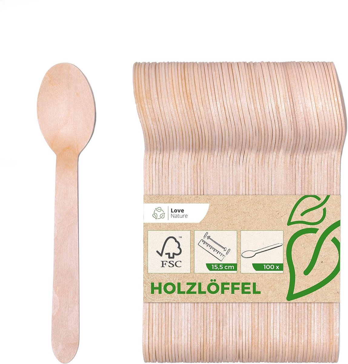 SnelShoppen - Houten Lepels Wegwerp, 100 Stuks, Milieuvriendelijk, Duurzaam Berkenhout, Feest, Kamperen, Keuken, Kinderen, Tuin