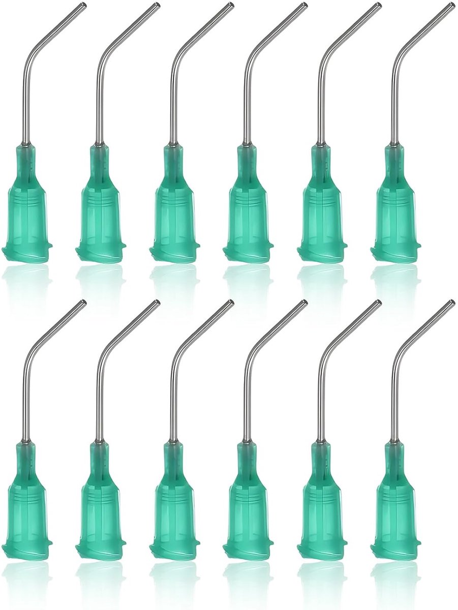 SnelShoppen - 12 Beveled Dosing Needles 18g voor Precisie Dosing van Hars, Lijm en Oliën - RVS, 2.5 cm, 45 Graden, Luer-Lock, Herbruikbare Applicators