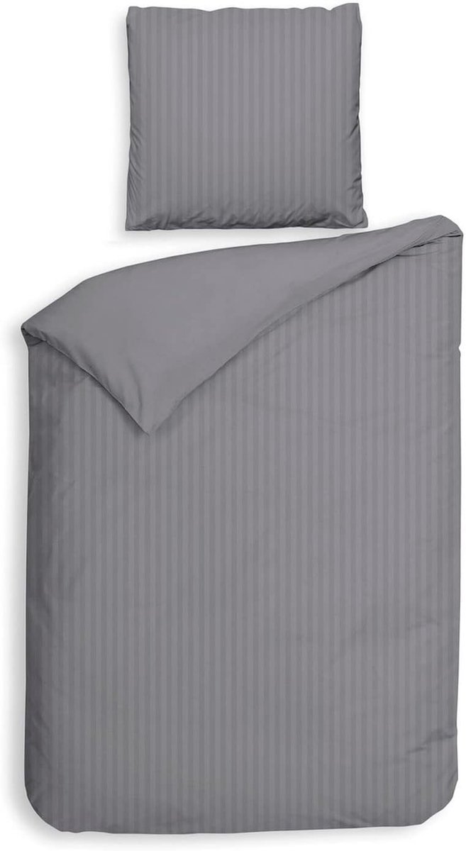 SnelShoppen - Bedlinnen 140x220 cm met Kussen 60x70 cm - 100% Katoen Mako Satin - Glacier Grijs - Ademend en Vochtregulerend - Geschikt voor Kinderen
