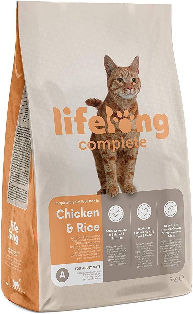 SnelShoppen - Complete Droogvoer voor Volwassen Katten, Kip en Rijst, 3 kg - Gezond & Evenwichtig, Met Natuurlijke Prebiotica voor Gevoelige Spijsvert
