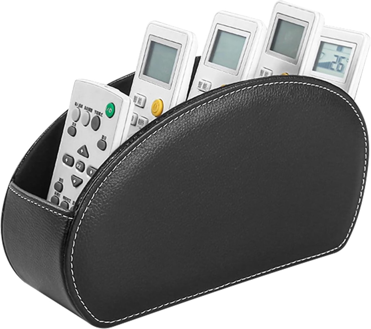 SnelShoppen - Multifunctionele Zwarte Remote Control Houder - Desk Organizer met 5 Compartimenten van PU Leer voor Remote Controls, Kantoorbenodigdhed