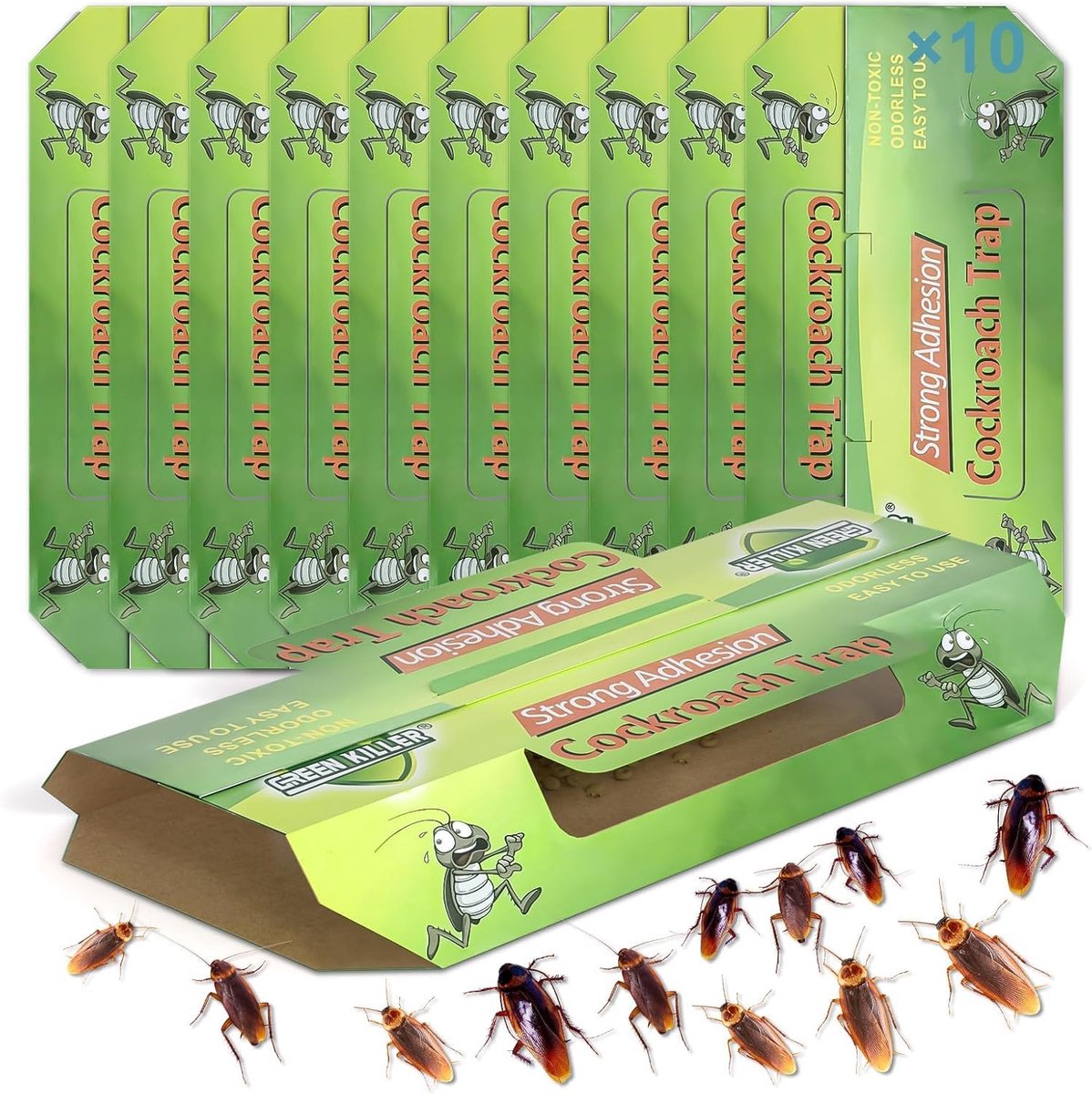 SnelShoppen - Cockroach Kettraps, Non-Toxische Insectenlijmval voor Koken, Badkamer, Garage - 10 Stuks Groene Slimme Vallen voor Kinderen en Huisdiere