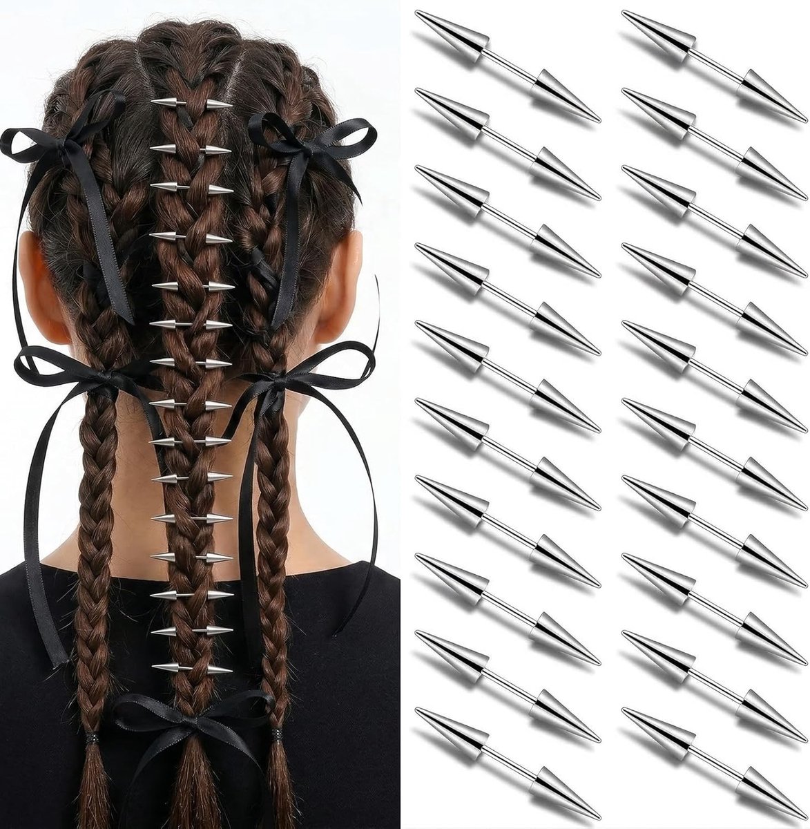 SnelShoppen - 20pcs Goth Spikes voor Haar - Emo Grunge Punk Accessoires - Metalen Puntige Haarspelden voor Vlechten, Dreadlocks en Buns - Y2K Alternat