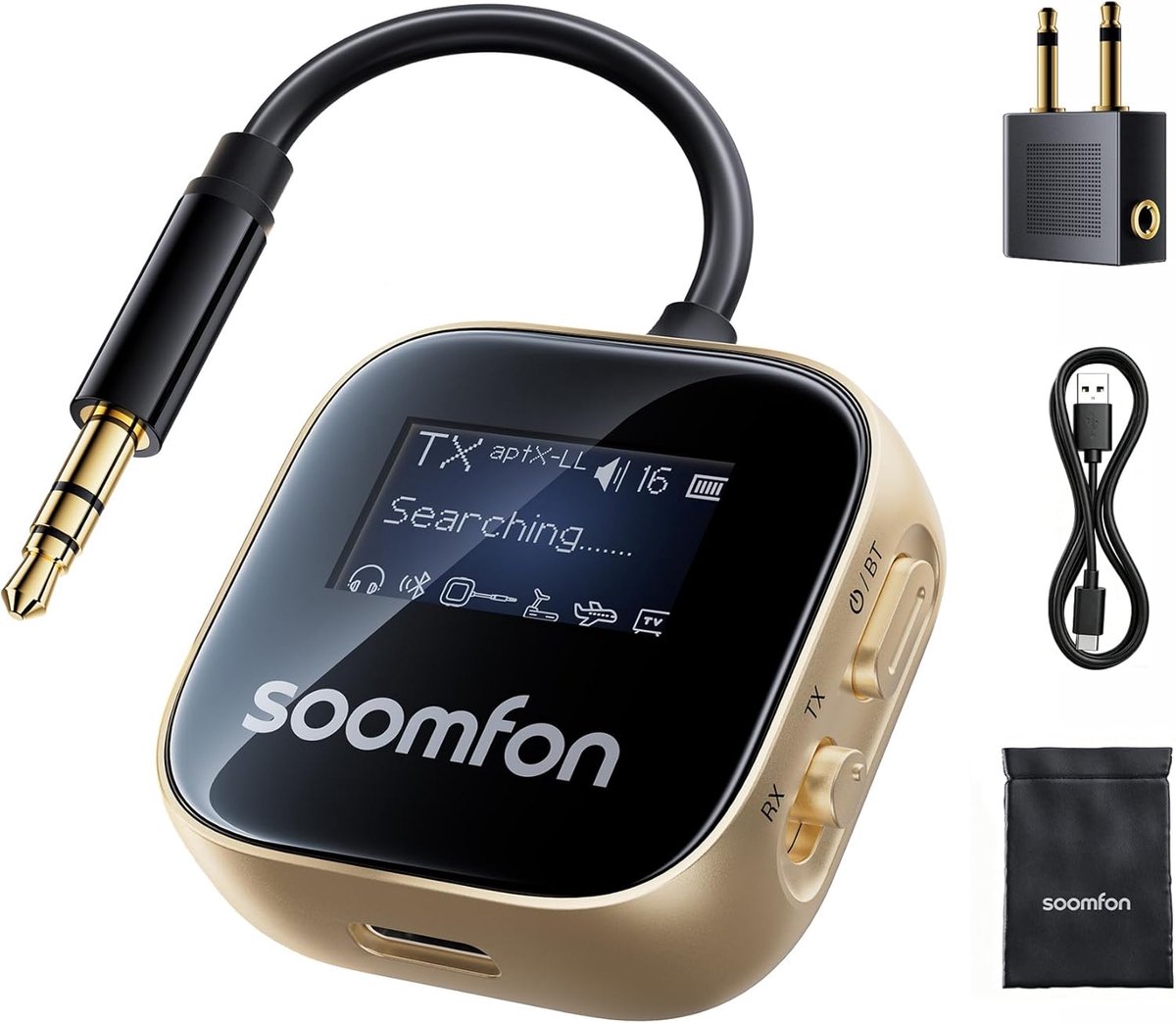SnelShoppen - Bluetooth 5.3 Zender Ontvanger 2 in 1 met 3,5 mm jack, aptX HD, Ultra-lage Latentie, Hoge Geluidskwaliteit voor TV, Muziek en Gaming