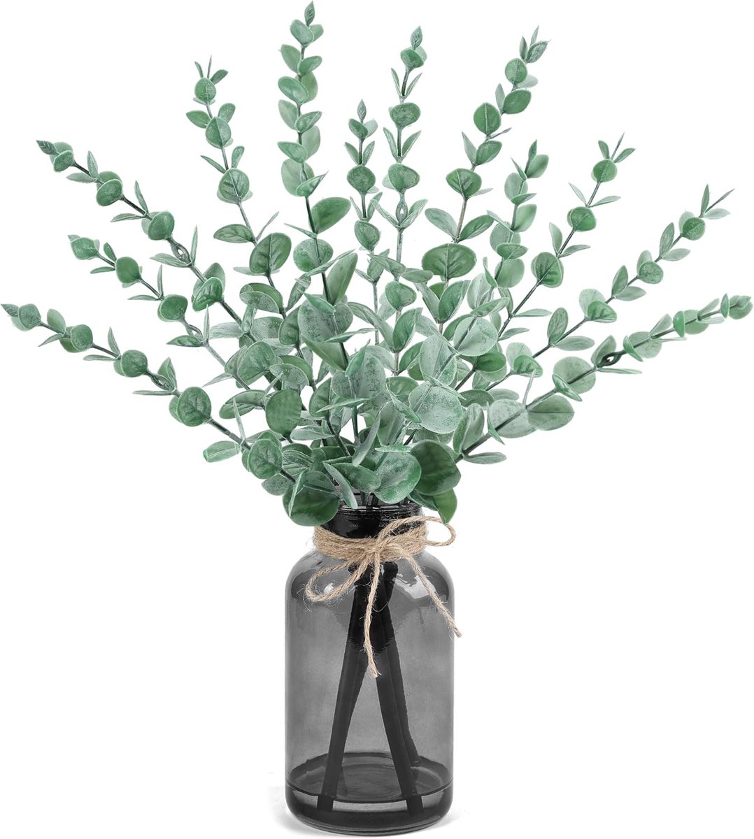 SnelShoppen - Der Rose Kunstplanten in Zwarte Glazen Vaas met Kunstwater, Eucalyptusstelen voor Tafeldecoratie, Stijlvolle Bureau en Badkameraccessoir