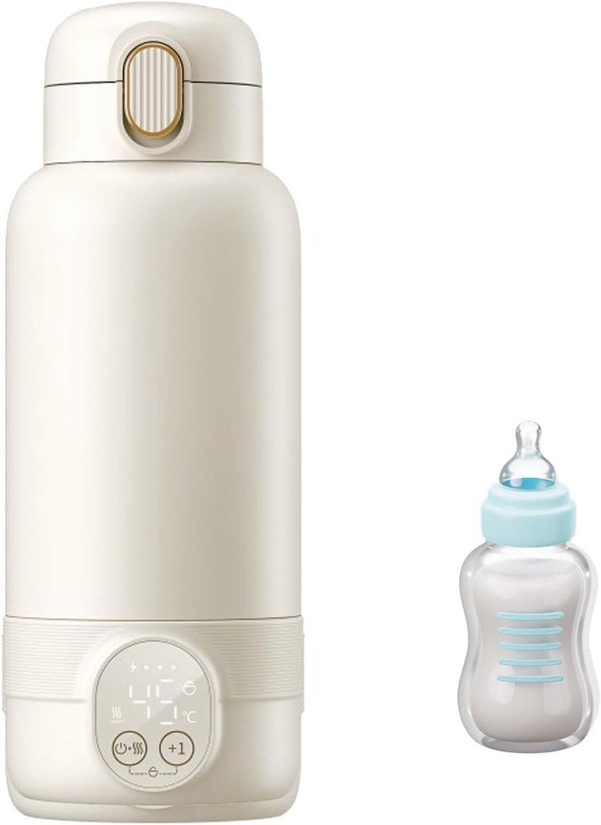SnelShoppen - Draadloze Draagbare Fleswarmer 500ml, Verstelbare Temperatuur 37-55°C met LED Display, Ideaal voor Baby's, Compact voor onderweg, 24 Uur