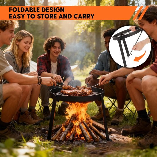 SnelShoppen - Camp Fire Grill Grate, Vouwbare Camping Grill, Hittebestendige Tripod BBQ Frame met Opbergtas voor Camping, Outdoor Feesten en Hiking van Snelshoppen — afbeelding 2