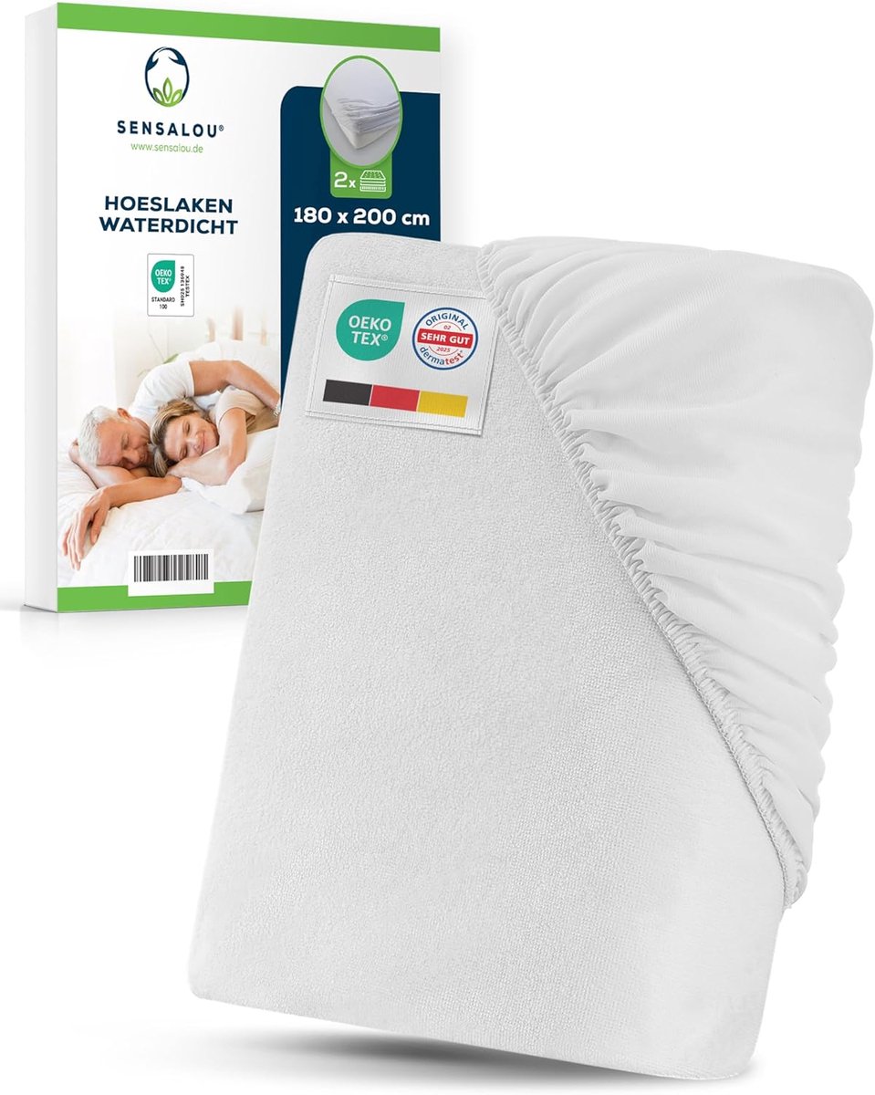 SnelShoppen - Waterproof Fitted Sheet 180x200cm - 2-Pack Bed Protector - Ademend & Stil - Anti-Allergisch & Hygiënisch - Wasbaar tot 95°C - Comfortabe