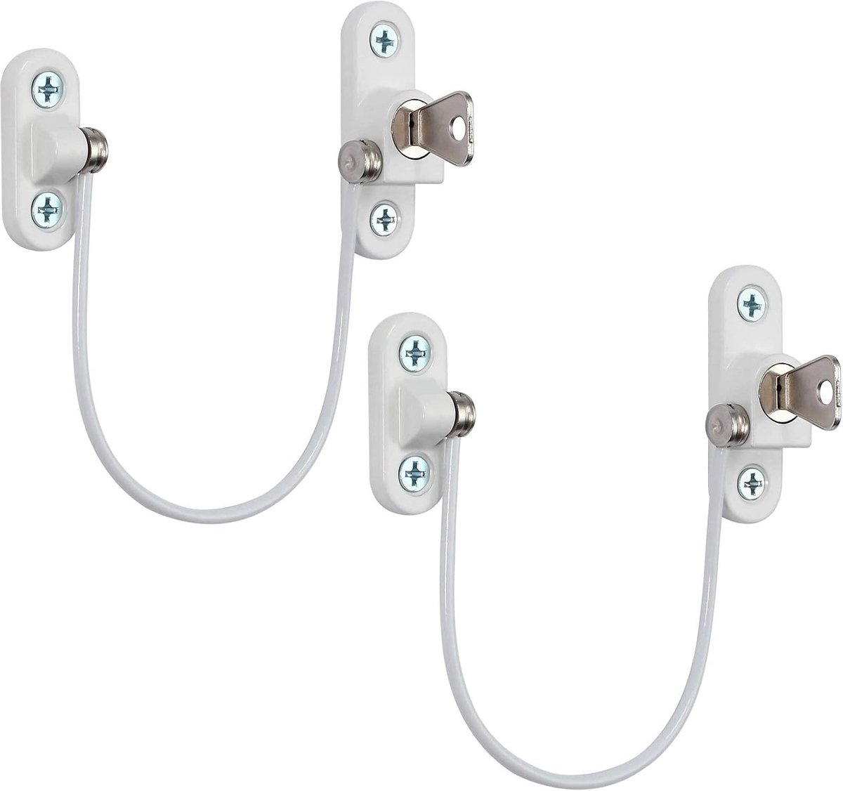 SnelShoppen - 2 Pack Veiligheidsraambegrenzer voor Kinderen - Lockable Window Limiter met Sleutel - Wit - Geschikt voor Alle Raamtypes en Deuren