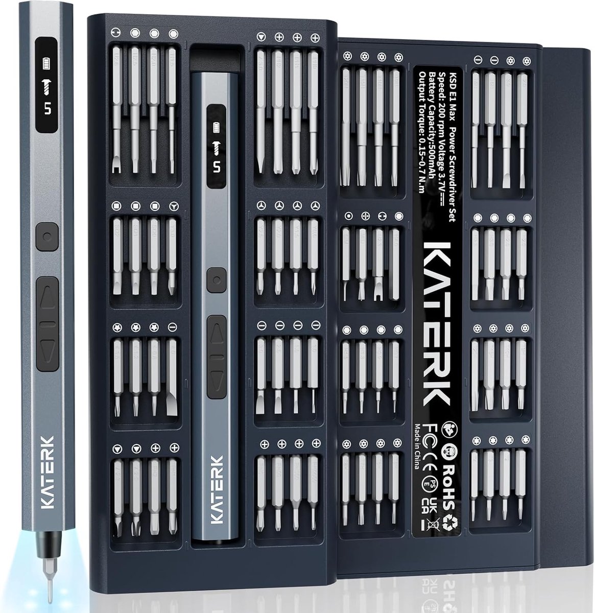 SnelShoppen - Katerk 64 Bits Mini Accuschroevendraaier Set met LED Licht, Magnetische Opslag, Precisie Schroefset voor Elektronica, Telefoons, Reparat