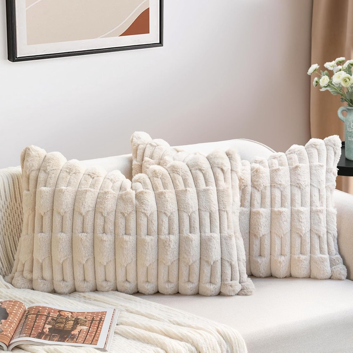 SnelShoppen - Set van 2 Fluffy Faux Fur Kussenhoezen 40 x 60 cm - Zachte Decoratieve Kussens voor Woonkamer, Slaapkamer en Auto - Luxe Pluche Zachte K