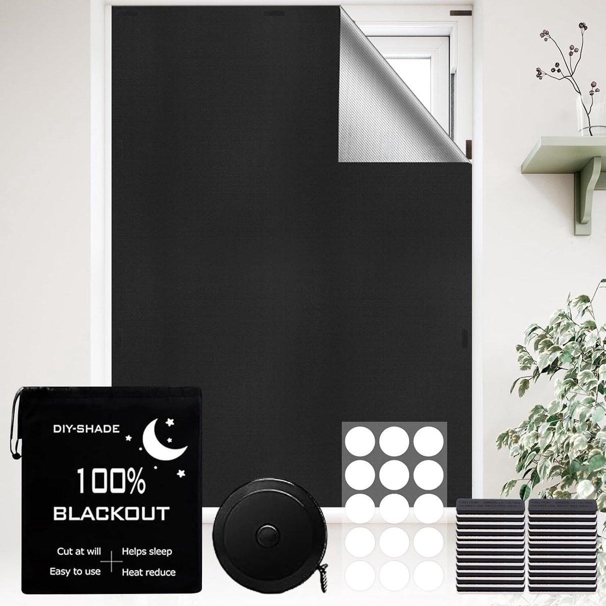 SnelShoppen - Magnetische Raamverduistering 300 x 145 cm - Snijdbare Verduisteringsstof van Polyester - Lichtdicht Gordijn Zonder Boren voor Dakramen,