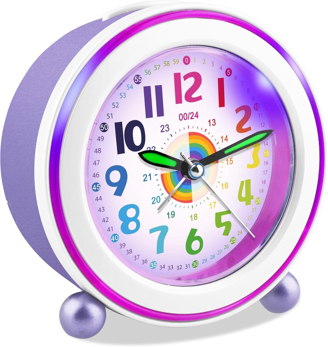 SnelShoppen - Edillas Kinderwekker, Voetbal Wecker, Analoge Wecker zonder Tikken, Snooze Functie, Licht, Perfect voor Jongens en Meisjes, Lavender