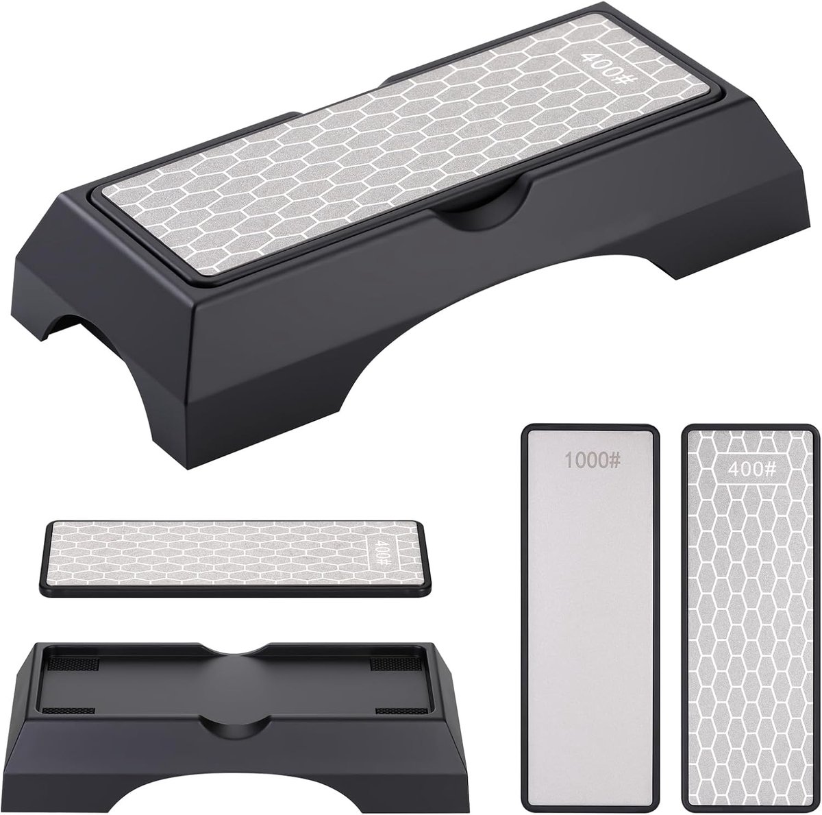 SnelShoppen - Dubbelzijdige Diamant Slijpsteen 400/1000 - Slijpsteen voor Messen, Beitels, Bijlen en Scharen met Antislip Ondergrond - Duurzaam en Com