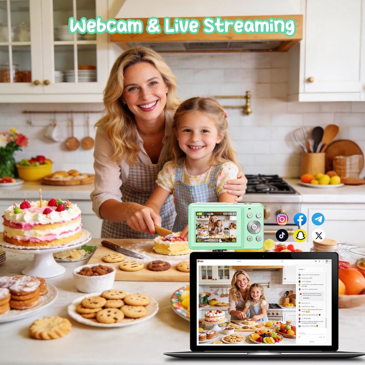 SnelShoppen - Digitale Camera 1080P 44MP Vlogging Camera voor Kinderen en Tieners - FHD Compact Camera met 2.4 Inch Scherm, 16x Zoom, Anti-Shake Mini thumbnail 5