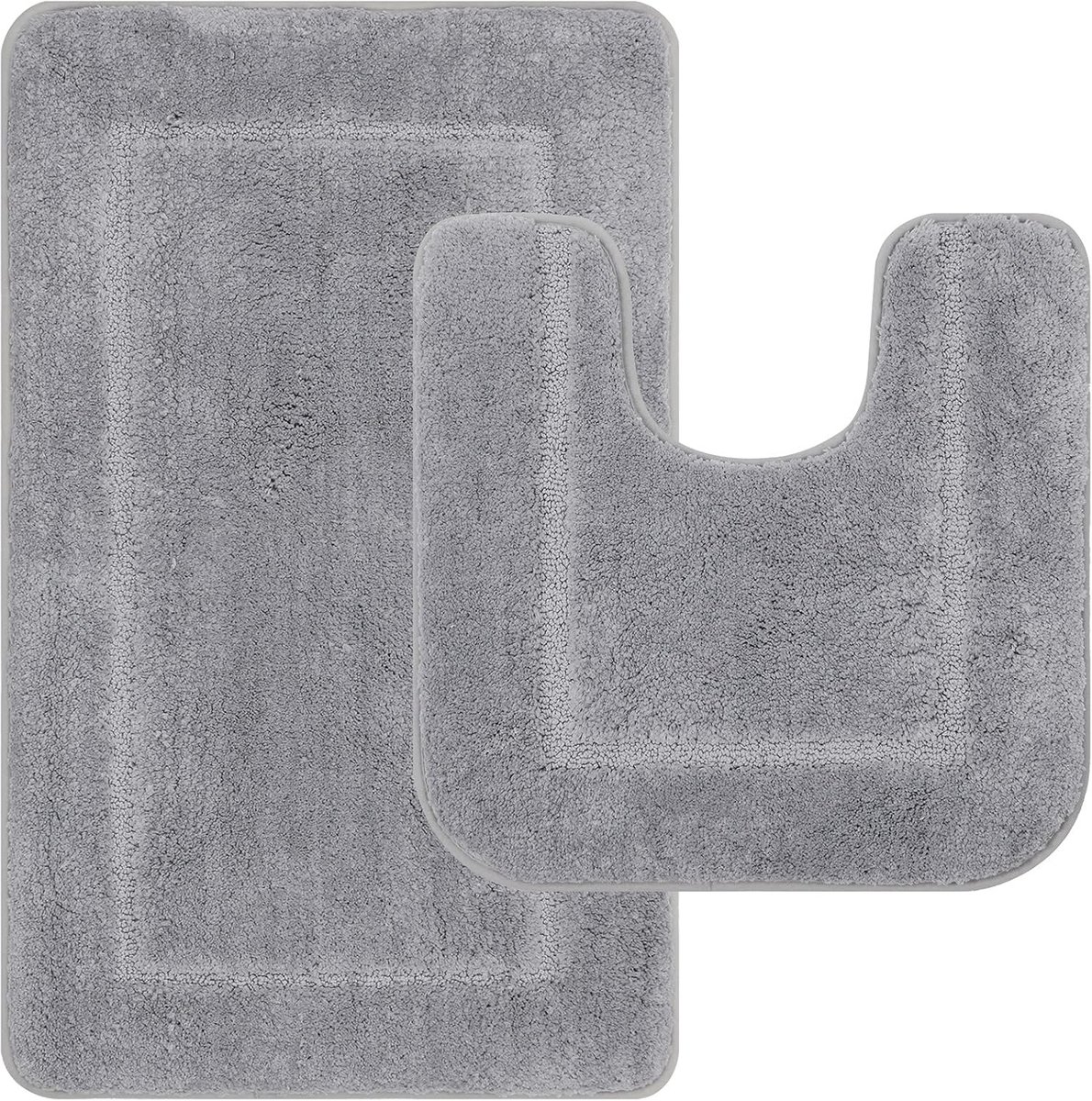 SnelShoppen - Badmat en Toiletmat Set van Zacht Microfiber, Antislip, Wasbaar, Grijs, 53 x 86 cm + 50 x 50 cm - Ideaal voor Badkamer en Toilet