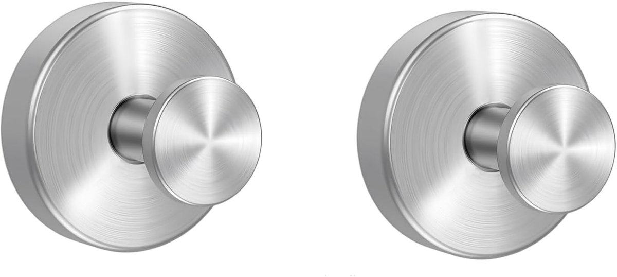 SnelShoppen - 2 Stuks Zuignap Haakjes - RVS Geen Boren Handdoek Haakjes, Zelfklevende Wandhaakjes voor Badkamer, Keuken en Kantoor (Geborsteld Zilver)