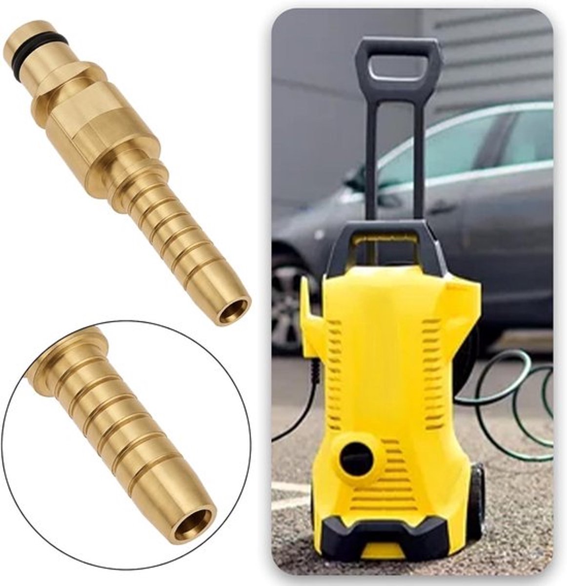 Hogedrukslang Reparatie - Compatibel met K2 K3 K4 K5 K6 K7 - 1 Stuk - Messing Snelkoppeling - Bovendiameter 12 mm - Invoegdeel - Diameter 9 mm - Geschikt voor Kaercher - Messing Model