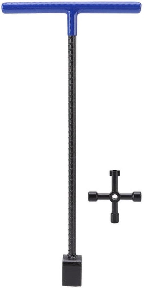 Waterafsluitgereedschap, T-handvat, Robuuste watermeter sleutel, Multifunctioneel staal, RVS, met 4-weg gereedschap voor kranen (Blauw)
