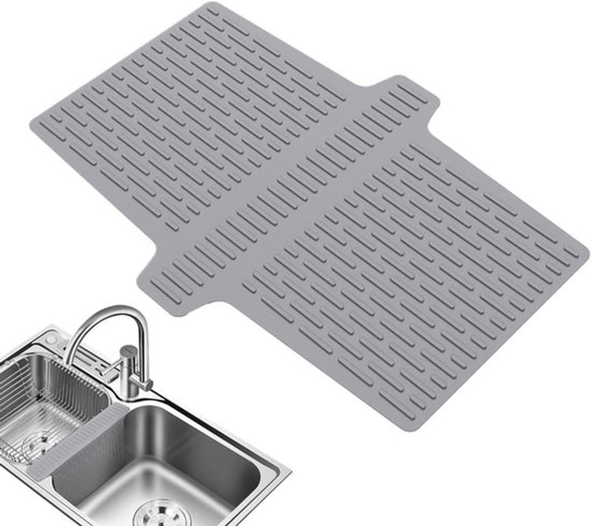 Siliconen Gootsteenmat - Antislip Spoelbakmat - 44.7x32.5 cm - Krasbestendige Keukenbeschermer met Afvoergaten - Geschikt voor Servies en Bestek - Grijze Kleur